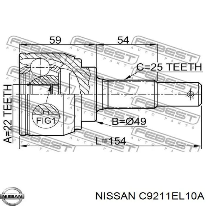 Do koszyka C9211EL10A Nissan/Infiniti Przegub homokinetyczny przedni zewnętrzny