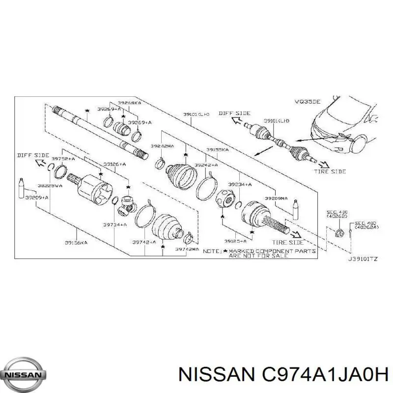 Do koszyka C974A1JA0H Nissan/Infiniti Osłona przegubu homokinetycznego półosi przedniej wewnętrzna