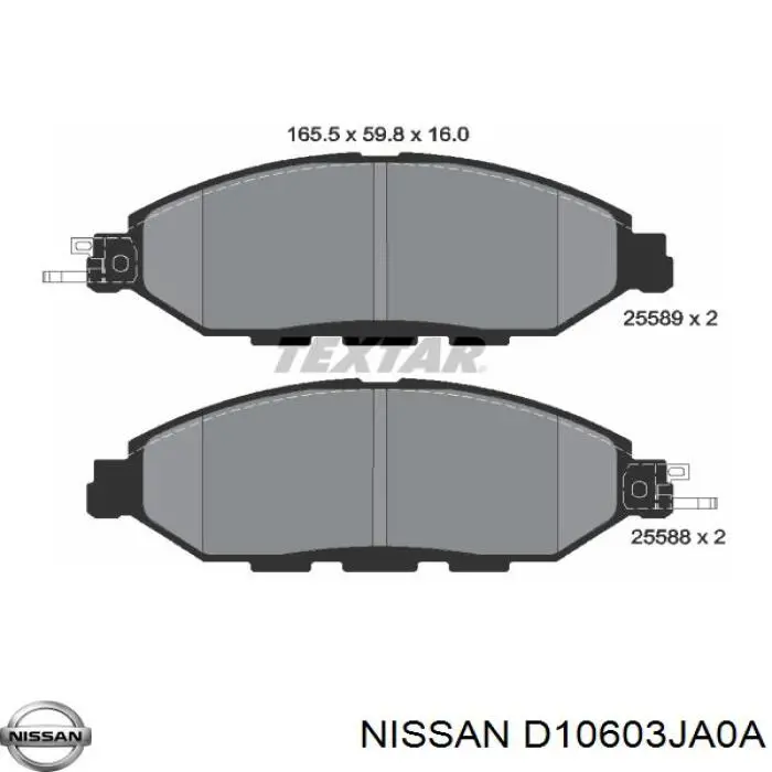 Do koszyka D10603JA0A Nissan/Infiniti Klocki hamulcowe przednie tarczowe