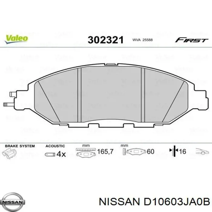 Klocki hamulcowe przednie tarczowe Nissan/Infiniti D10603JA0B cena, od 39,80 USD