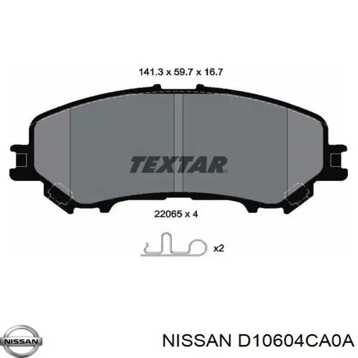 Do koszyka D10604CA0A Nissan/Infiniti Klocki hamulcowe przednie tarczowe