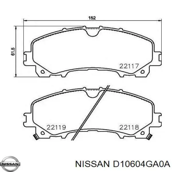Klocki hamulcowe przednie tarczowe Nissan/Infiniti D10604GA0A cena, od 35,72 USD
