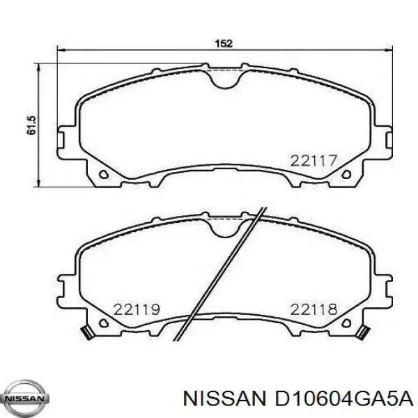 D10604GA5A Nissan/Infiniti Klocki hamulcowe przednie tarczowe