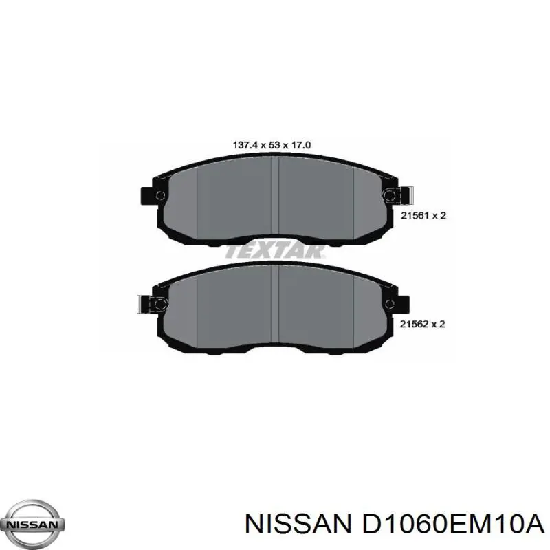 Do koszyka D1060EM10A Nissan/Infiniti Klocki hamulcowe przednie tarczowe