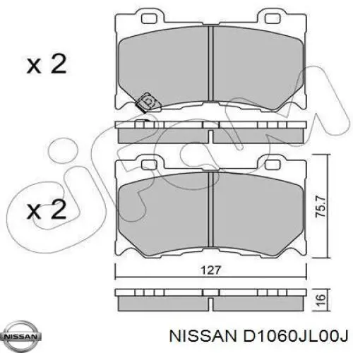D1060JL00J Nissan/Infiniti Klocki hamulcowe przednie tarczowe