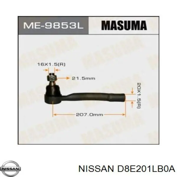 D85201LB0A Nissan/Infiniti Końcówka drążka kierowniczego zewnętrzna