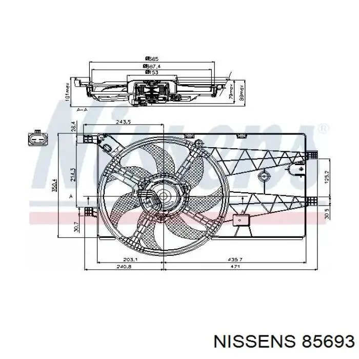 85693 Nissens dyfuzor chłodnicy, w komplecie z silnikiem i wirnikiem