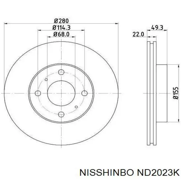 ND2023K Nisshinbo tarcza hamulcowa przednia