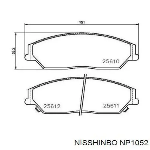 Klocki hamulcowe przednie tarczowe Nisshinbo NP1052 cena, od 37,62 USD