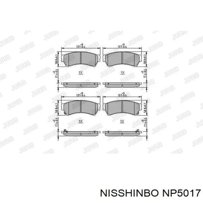 Klocki hamulcowe przednie tarczowe Nisshinbo NP5017 cena, od 25,37 USD
