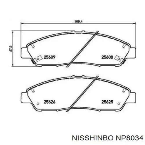 Klocki hamulcowe przednie tarczowe Nisshinbo NP8034 cena, od 80,47 USD