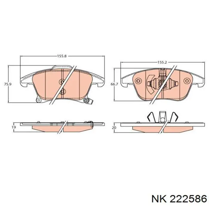 Klocki hamulcowe przednie tarczowe NK 222586 cena, od 35,34 USD