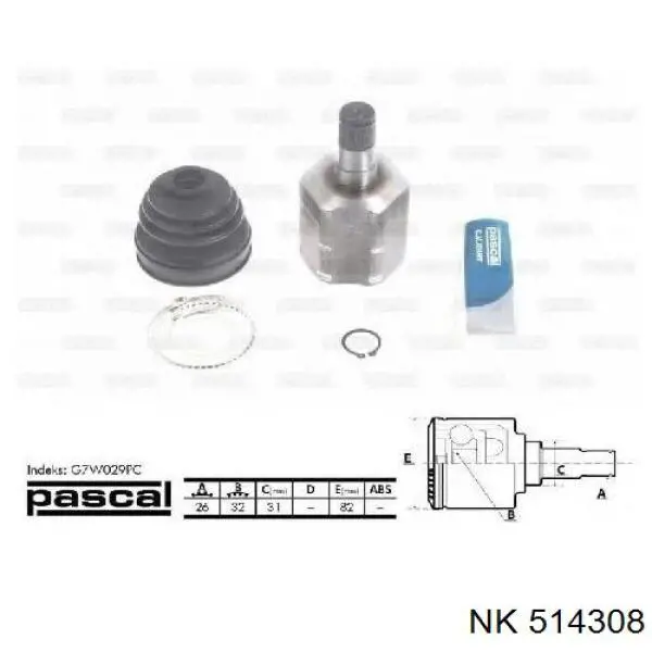 Przegub homokinetyczny przedni wewnętrzny NK 514308 cena, od 48,16 USD