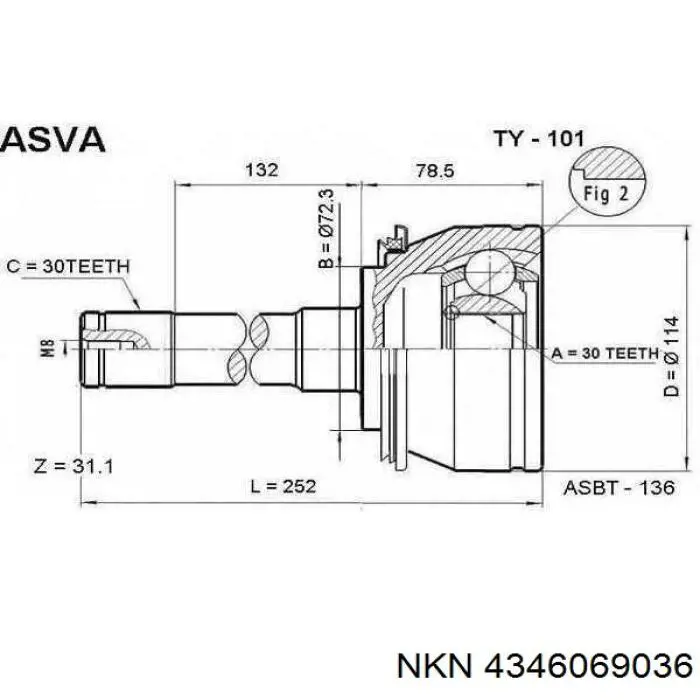 Półoś napędowa przednia Toyota 4346069036 cena, od 192,03 USD