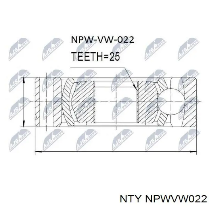 Przegub homokinetyczny przedni wewnętrzny NTY NPWVW022 cena, od 39,82 USD