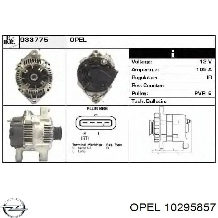 Alternator Opel 10295857 cena, od 84,84 USD