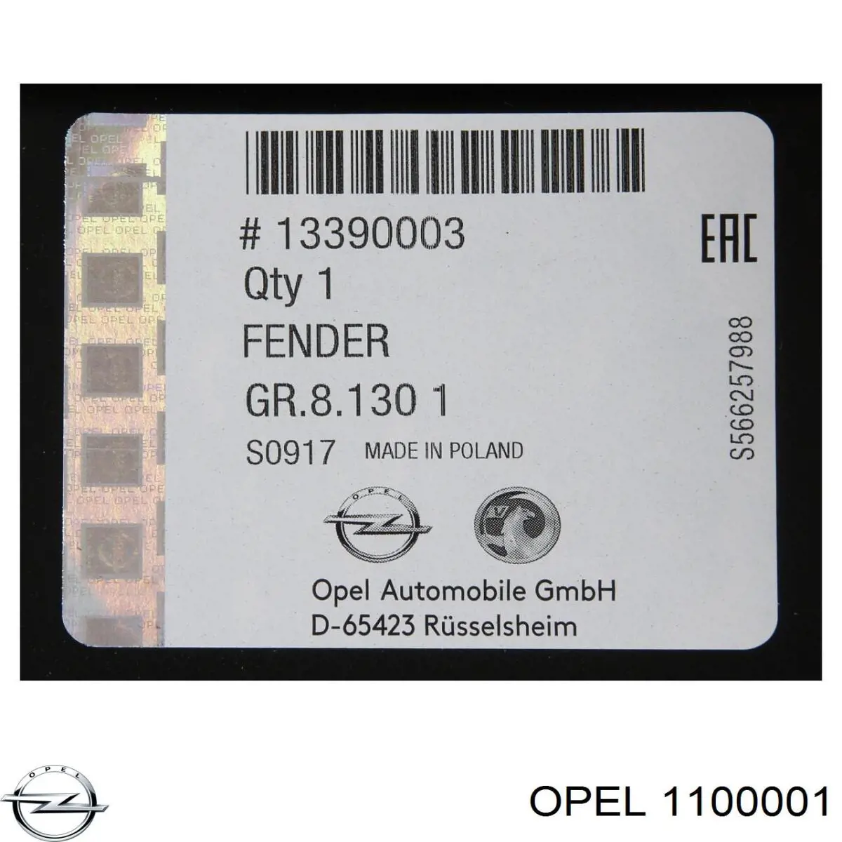 Do koszyka 13390003 General Motors Błotnik przedni prawy