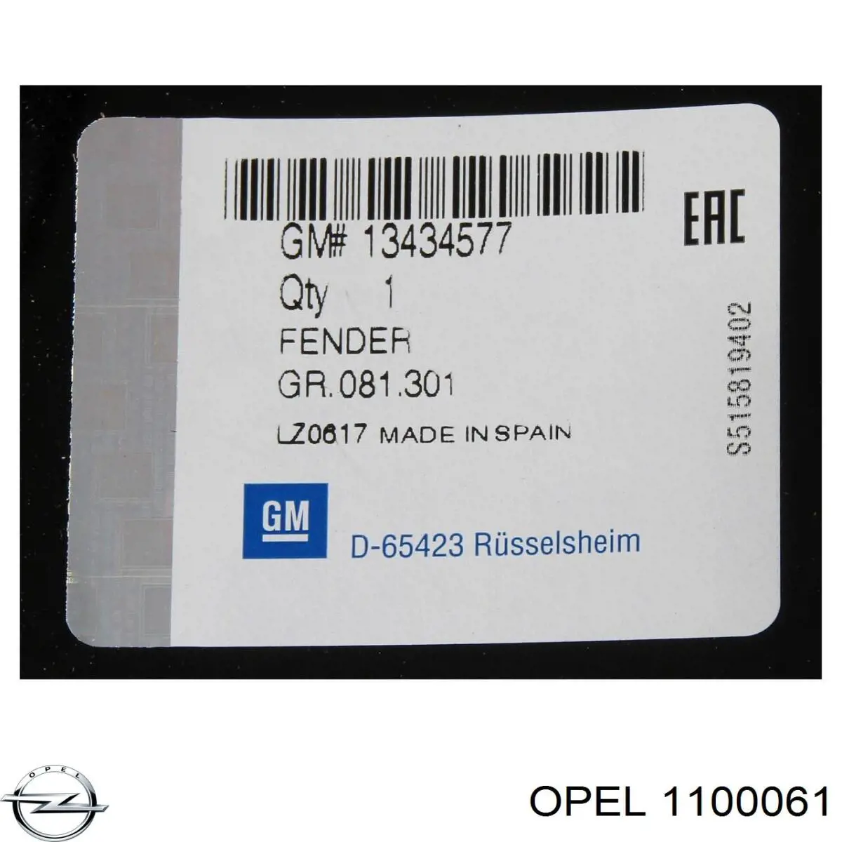Błotnik przedni prawy Opel 13434577 cena, od 137,71 USD