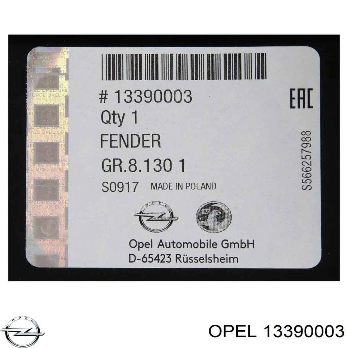 Błotnik przedni prawy 13390003 General Motors
