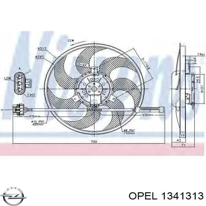 Wentylator elektryczny układu chłodzenia kompletny (silnik+wirnik) Opel 1341313 cena, od 54,48 USD