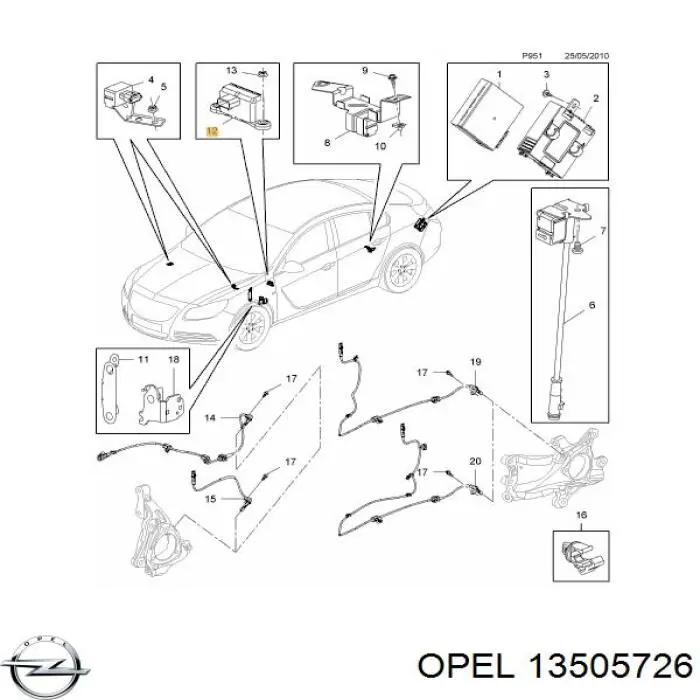 13505726 Opel czujnik przyśpieszenia poprzecznego (esp)