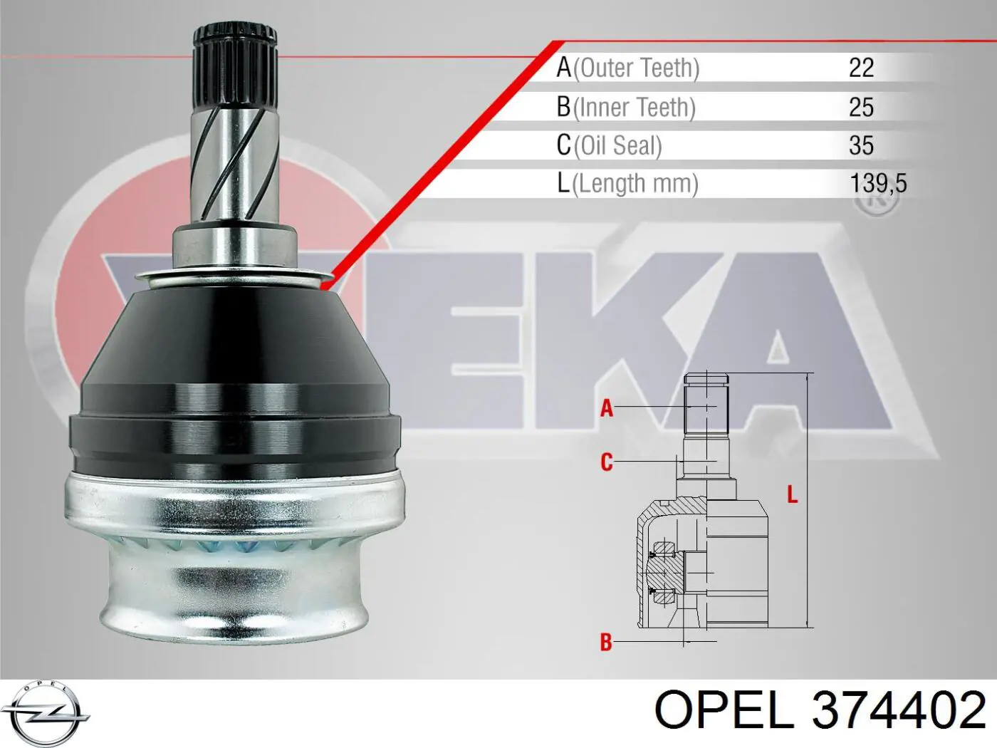 Przegub homokinetyczny przedni wewnętrzny Opel 374402 cena, od 49,94 USD