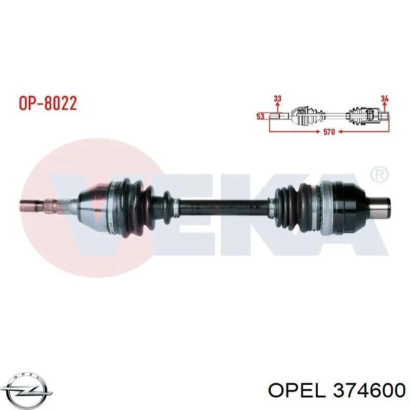 Półoś napędowa przednia prawa Opel 374600 cena, od 114,10 USD