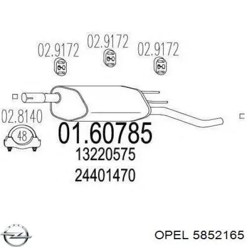 Do koszyka 5852165 Opel Tłumik, tylna część