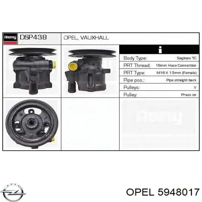 5948017 Opel pompa wspomagania hydraulicznego kierownicy