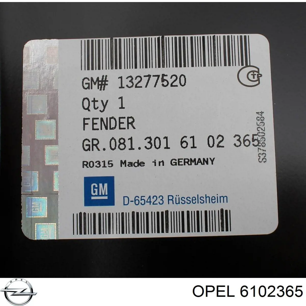 Do koszyka 13277520 General Motors Błotnik przedni lewy