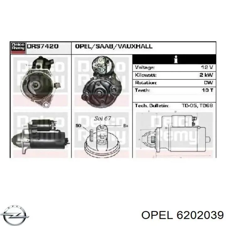 6202039 Opel Rozrusznik