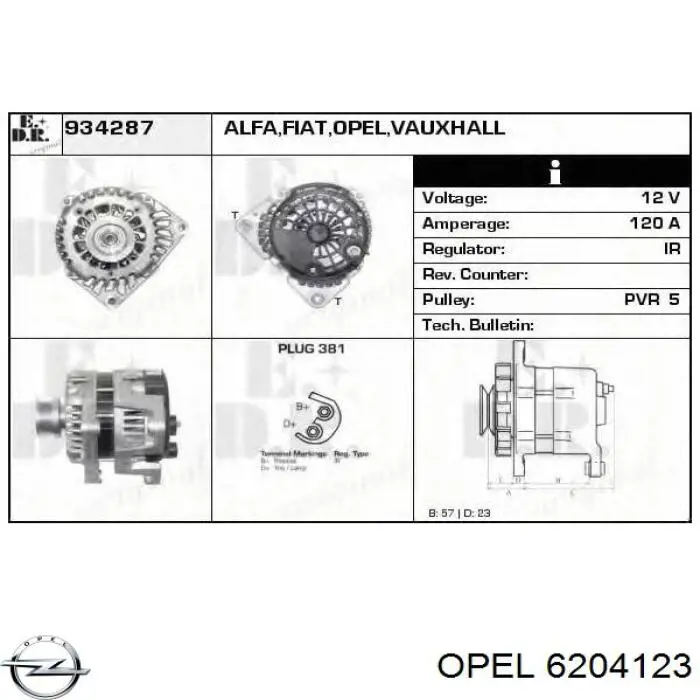 Do koszyka 6204123 Opel Alternator