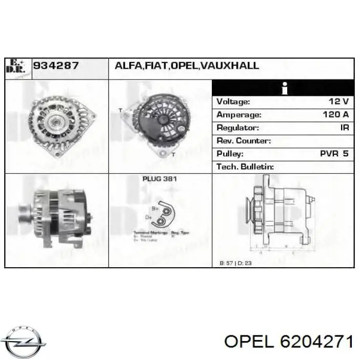 Do koszyka 6204271 Opel Alternator