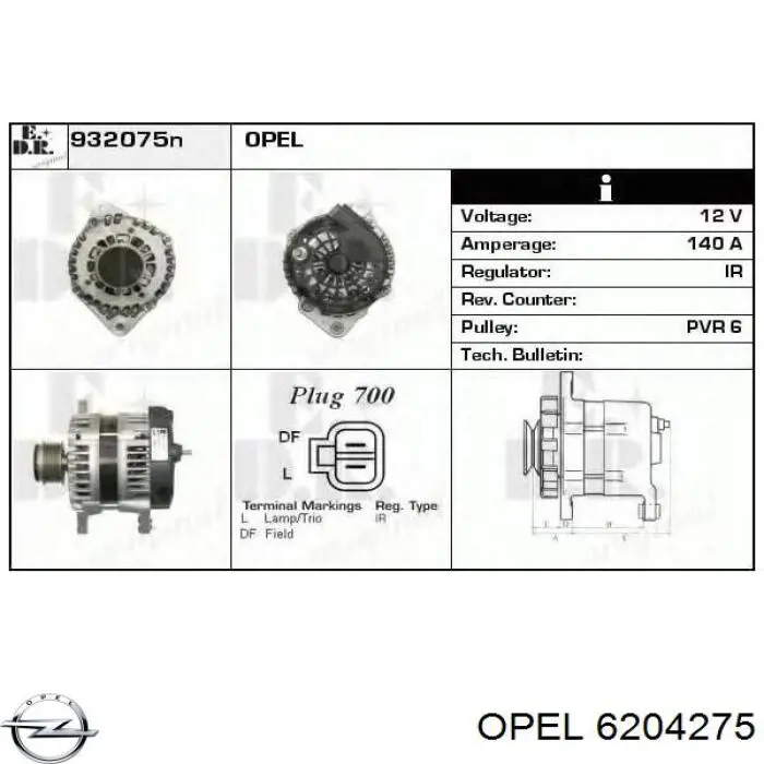 Do koszyka 6204275 Opel Alternator