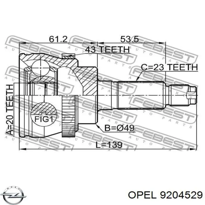 9204529 Opel Półoś napędowa przednia prawa