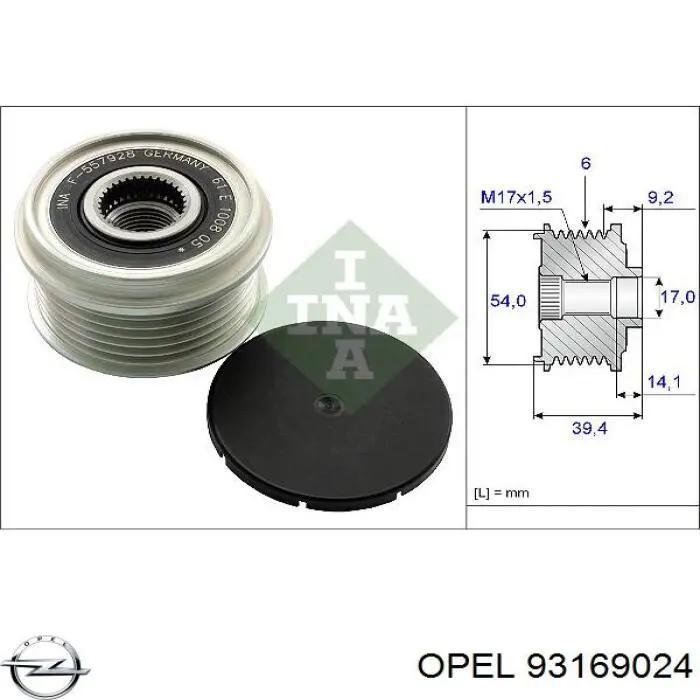 Do koszyka 93169024 Opel Alternator