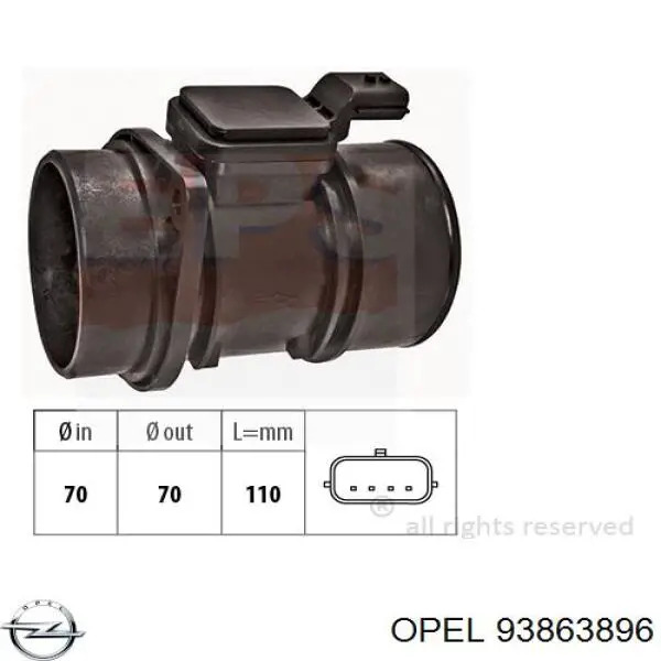Czujnik przepływu powietrza, przepływomierz powietrza M.A.F. Opel 93863896 cena, od 81,72 USD