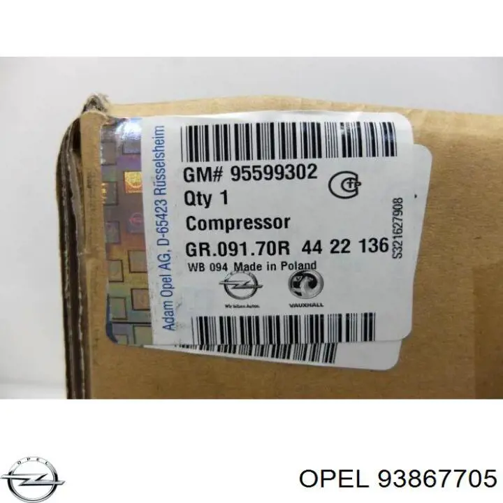 Sprężarka klimatyzacji Opel 93867705 cena, od 199,20 USD