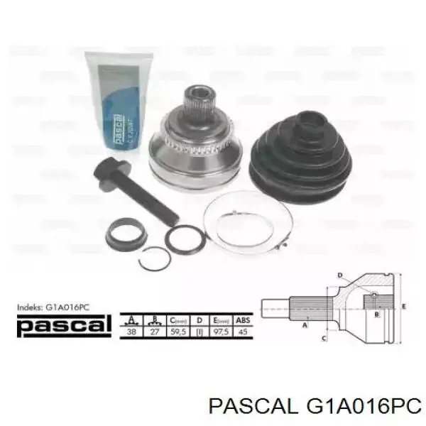 Przegub homokinetyczny przedni zewnętrzny Pascal G1A016PC cena, od 45,78 USD