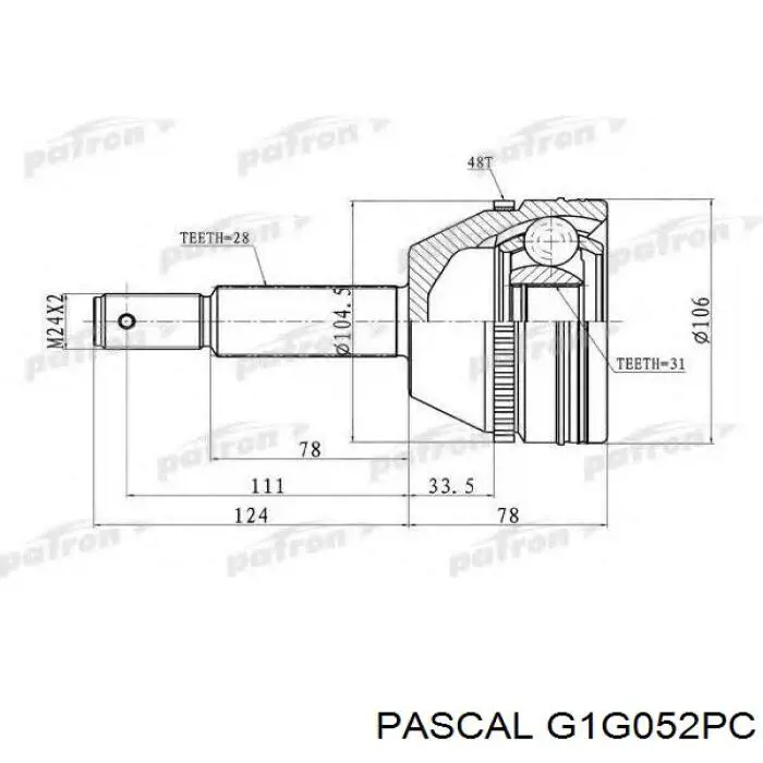 Przegub homokinetyczny przedni zewnętrzny Pascal G1G052PC cena, od 61,88 USD