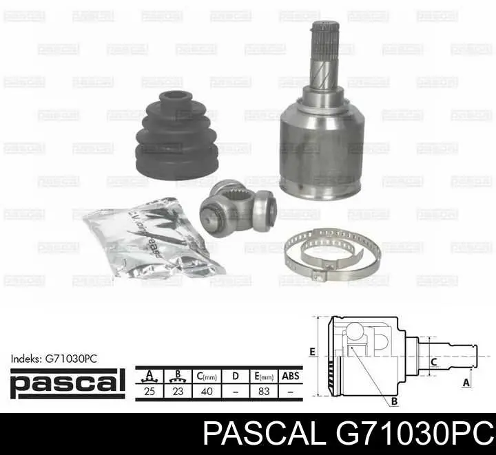 Przegub homokinetyczny przedni wewnętrzny Pascal G71030PC cena, od 48,93 USD