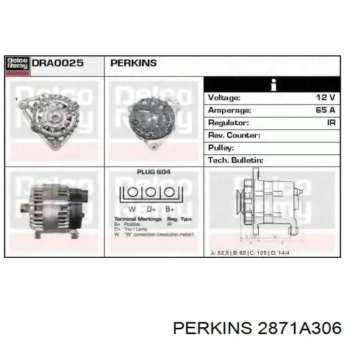 Alternator Perkins 2871A306 cena, od 213,48 USD