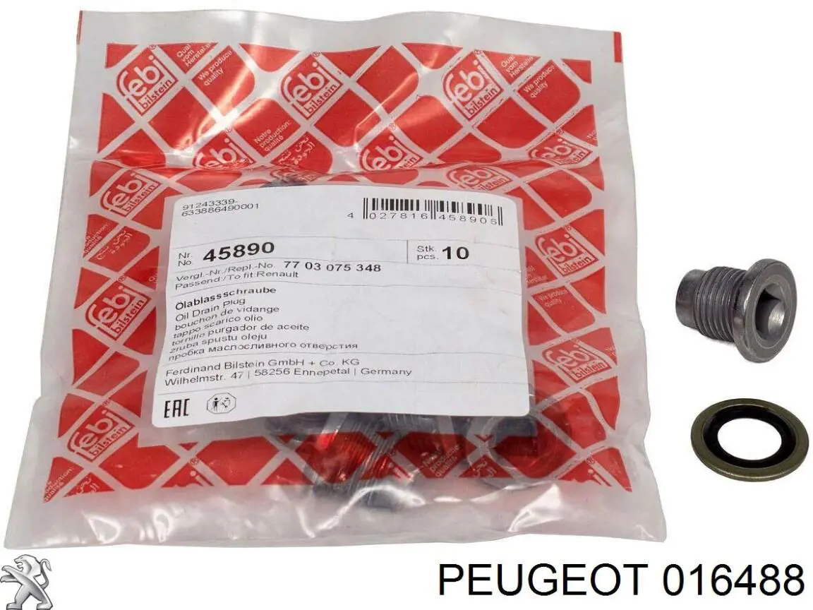 Uszczelka korka miski olejowej Peugeot/Citroen 016488 cena, od 0,56 USD
