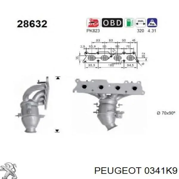 0341K9 Peugeot/Citroen Kolektor wydechowy