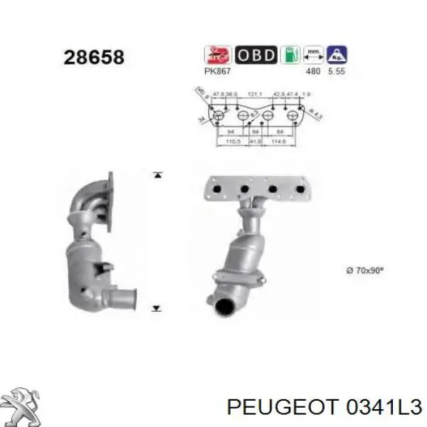 Konwerter-katalizator Peugeot/Citroen 0341L3 cena, od 220,91 USD