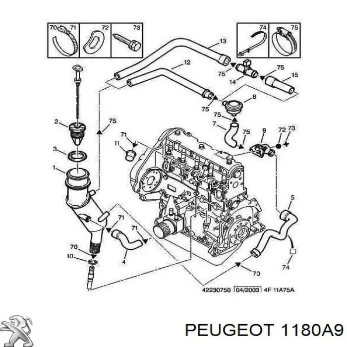 Do koszyka 1180A9 Peugeot/Citroen Króciec wentylacji kadłuba (separatora oleju)