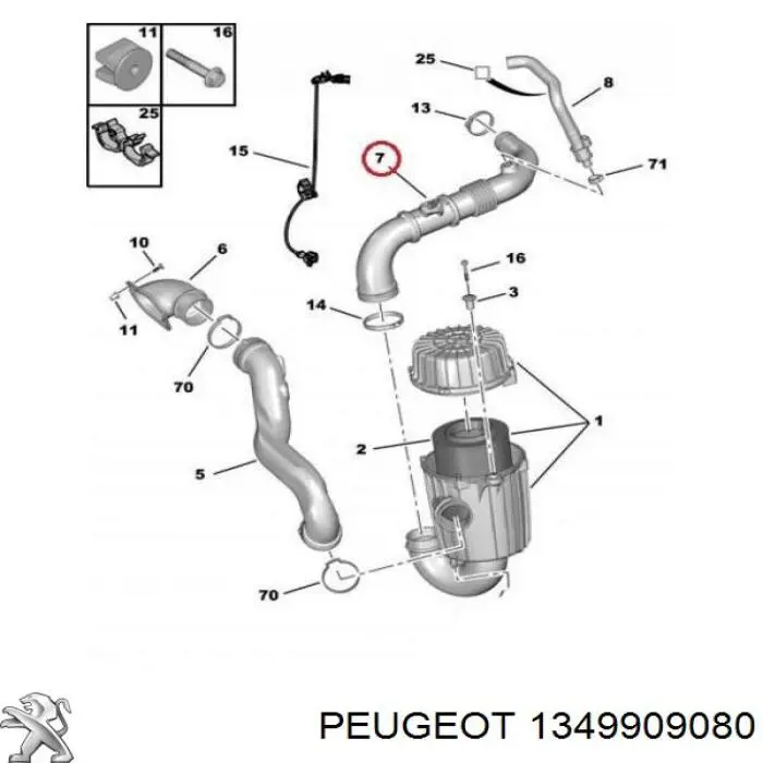 Króciec powietrza, wylot filtra powietrznego 1369007080 Fiat/Alfa/Lancia