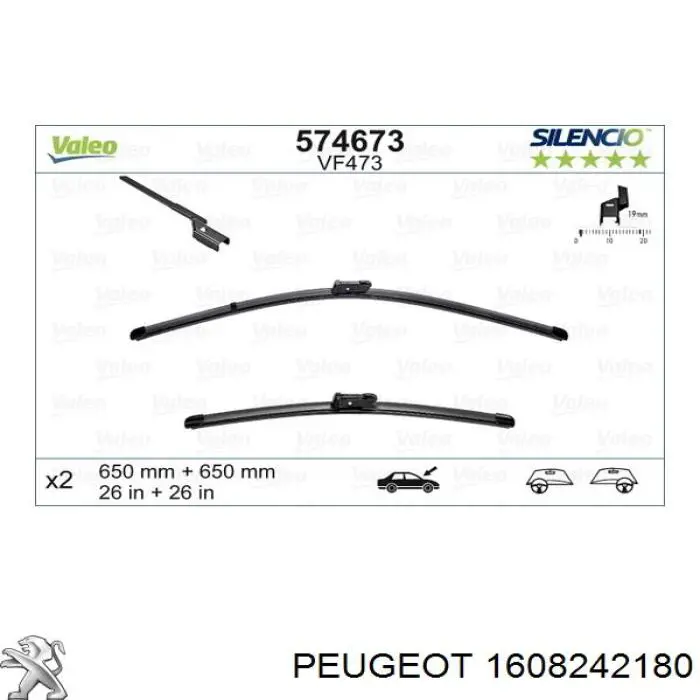 Pióro wycieraczki szyby przedniej, zestaw (2 szt.) Peugeot/Citroen 1608242180 cena, od 26,59 USD