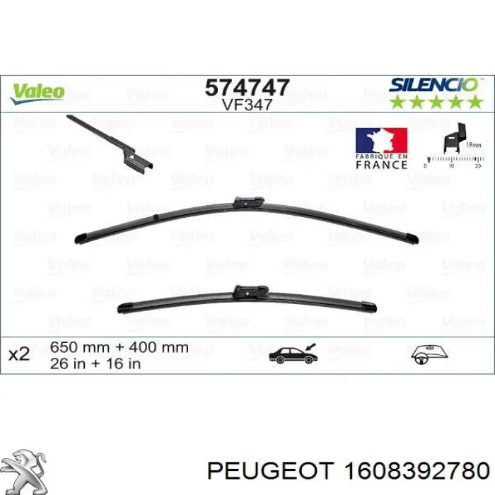 Pióro wycieraczki szyby przedniej kierowcy Peugeot/Citroen 1608392780 cena, od 23,26 USD