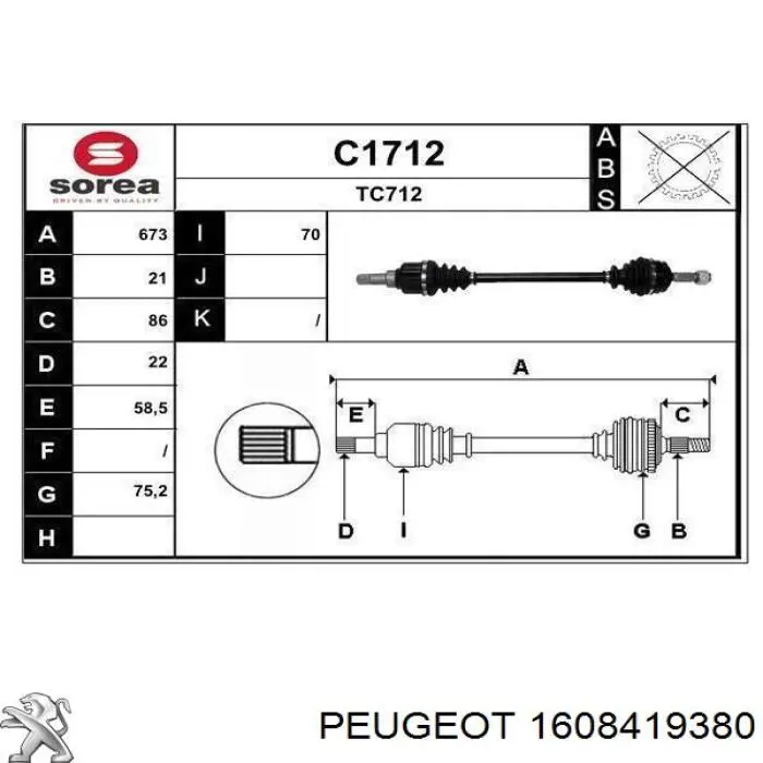 1608419380 Peugeot/Citroen Półoś napędowa przednia lewa